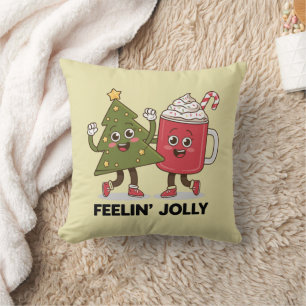 Feelin Jolly Christmas Tree Kaffee Lover Winter Kissen