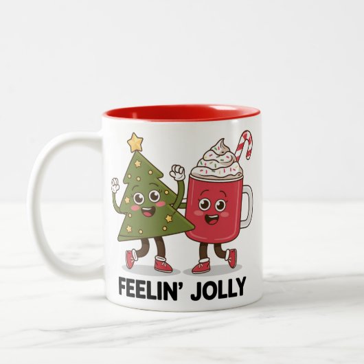 Feelin Jolly Christmas Tree Kaffee Lover Winter Zweifarbige Tasse (Links)
