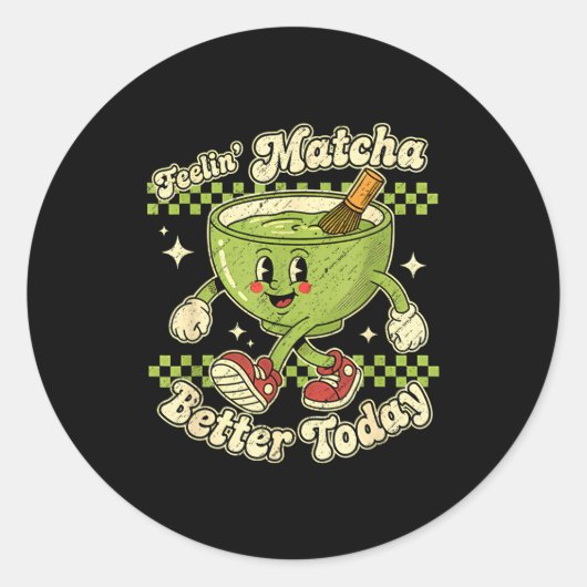 Feelin’ Matcha Better Today Kawaii Cute Boba Bubbl Runder Aufkleber (Vorderseite)