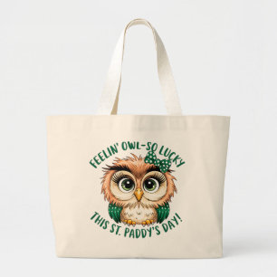 Feelin' Owl-So Lucky St. Patrick's Day Owl Design Jumbo Stoffbeutel