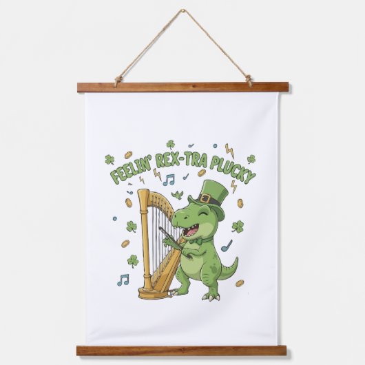 Feelin' Rex-tra Plucky Funny St. Patrick's Day Wandteppich Mit Holzrahmen (Vorderseite)