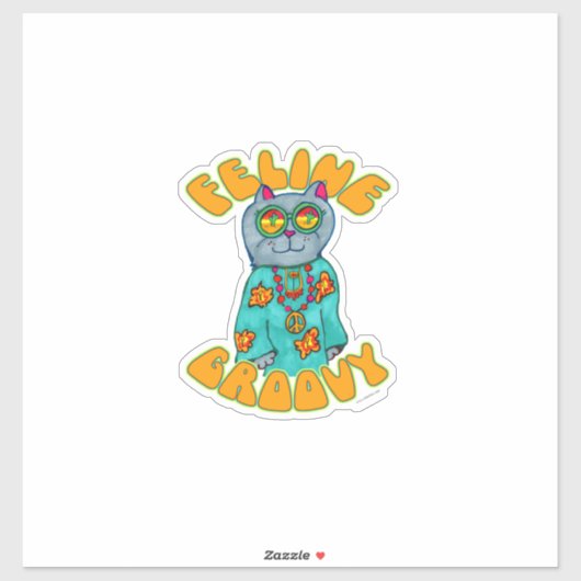 Feeline Groovy Fun Cat Zeichnend Kunst Aufkleber (Blatt)