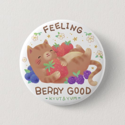 Feeling Berry Good: Cute Cat with Berries Button (Vorderseite)