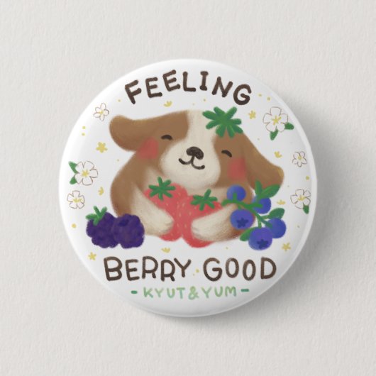 Feeling Berry Good: Cute Dog with Berries Button (Vorderseite)