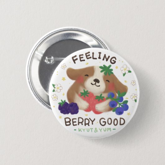 Feeling Berry Good: Cute Dog with Berries Button (Vorne & Hinten)