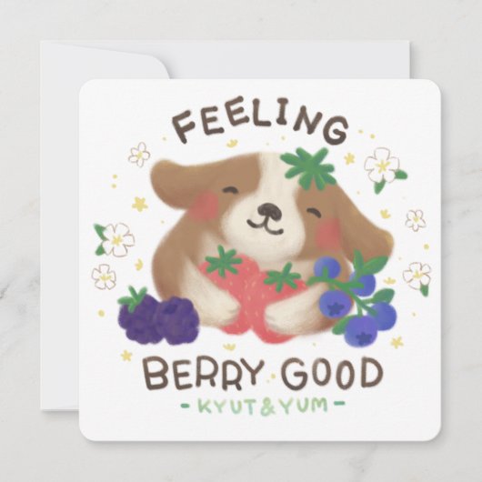 Feeling Berry Good: Cute Dog with Berries Dankeskarte (Vorderseite)