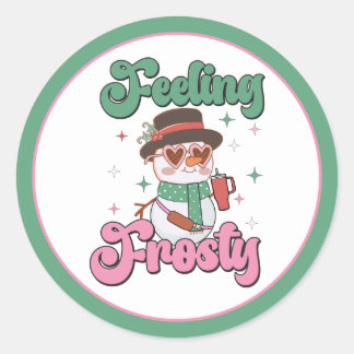 Feeling Frosty Retro Snowman  Runder Aufkleber