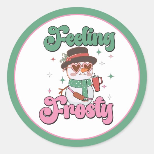 Feeling Frosty Retro Snowman  Runder Aufkleber (Vorderseite)