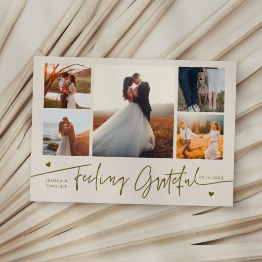 Feeling Grateful Cream Wedding Multi Photo Dankeskarte