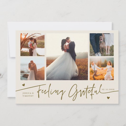 Feeling Grateful Cream Wedding Multi Photo Dankeskarte (Vorderseite)
