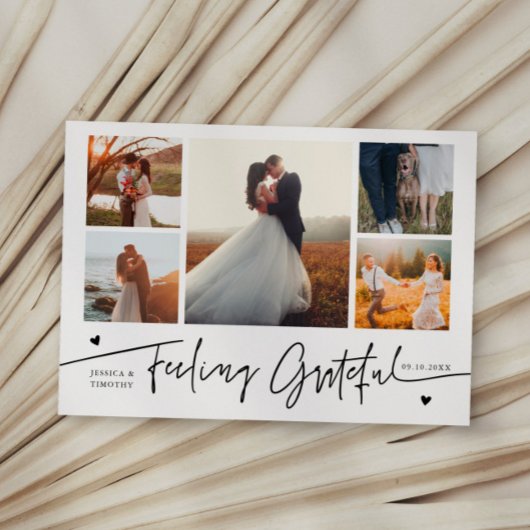 Feeling Grateful White Wedding Multi Photo Dankeskarte