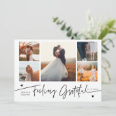 Feeling Grateful White Wedding Multi Photo Dankeskarte (Stehend Vorderseite)