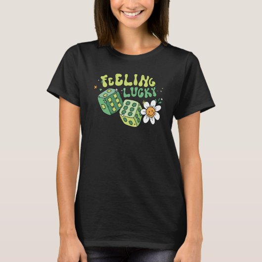 Feeling Lucky Dice Retro Groovy St Patrick's Day W T-Shirt (Vorderseite)