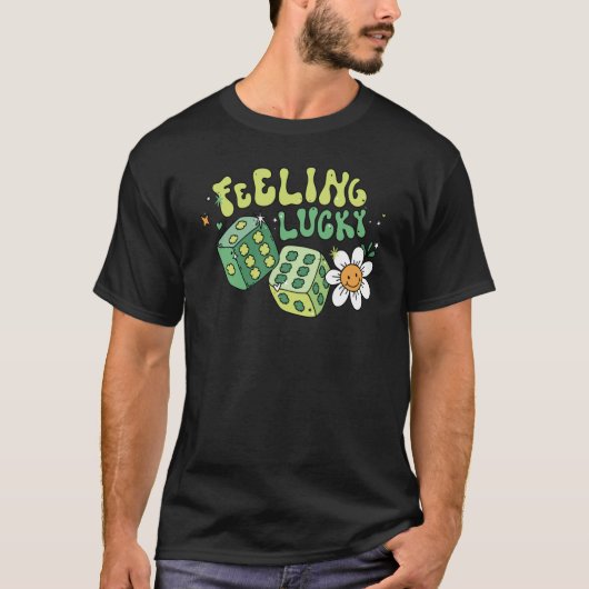 Feeling Lucky Dice Retro Groovy St Patrick's Day W T-Shirt (Vorderseite)