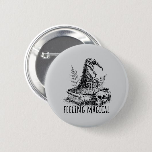 Feeling Magical Witches Spell Book and Skull Button (Vorne & Hinten)