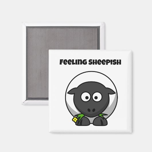 Feeling Sheepish Cute Sheep Cartoon with Funny Pun Magnet (Vorderseite/Rückseite)