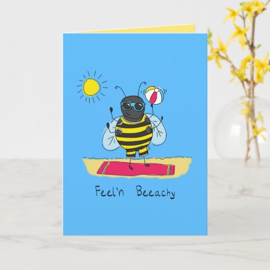 Feel'n Beeachy - Funny Bee Beach Greeting Card Karte (Gelbe Blume)