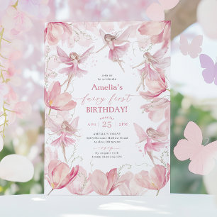 Feen 1. Geburtstag Mädchen Feenparty Rosa  Einladung