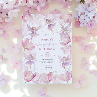 Feen 1. Geburtstag Mädchen Feenparty Rosa Lila Einladung