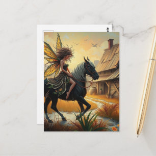 Feen auf einem Pferd Postkarte