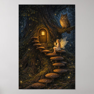 Feen auf einer Pilztreppe - Verzaubertes Baumhaus Poster