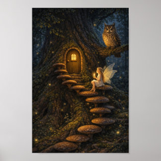 Feen auf einer Pilztreppe - Verzaubertes Baumhaus  Poster