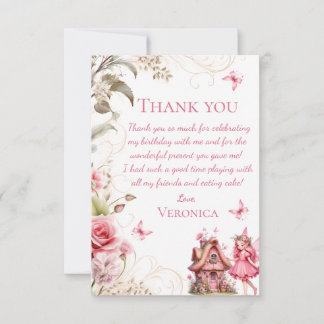 Feen-Dankeskarten-Geburtstag Rosa Floral Dankeskarte