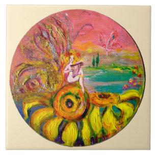 FEEN DER SONNENBLUMEN gelb rosa elfenbein Fliese