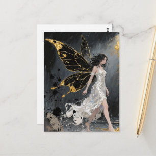Feen, die im Regen laufen mit Gold- und Schwarz-De Postkarte