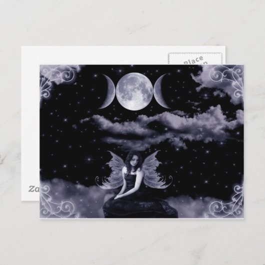 Feen, Drachen und Mond Postkarte (Vorne/Hinten)