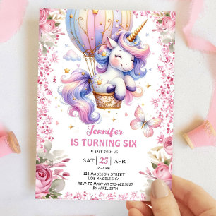 Feen-Einhorn 6. Geburtstag Mädchen Rosa Einhorn Einladung