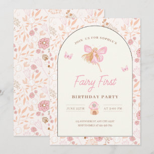 Feen-Einladung zum ersten Geburtstag, Gartenparty Einladung