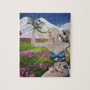 Feen-Elf und Baby-Drachen Süße Landschaft Puzzle