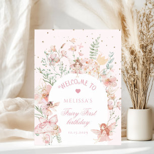 Feen Erstes Geburtstags Whimsical rosa Willkommen Poster