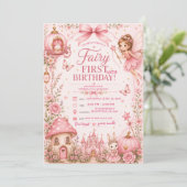 Feen-Erstgeburtstag Rosa Einladung (Stehend Vorderseite)