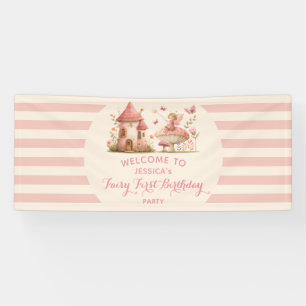 Feen-Erstgeburtstag Rosa Gestreift WELCOME Banner