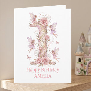 Feen-Erstgeburtstag Rosa Nummer Eins Mädchen 1. Karte