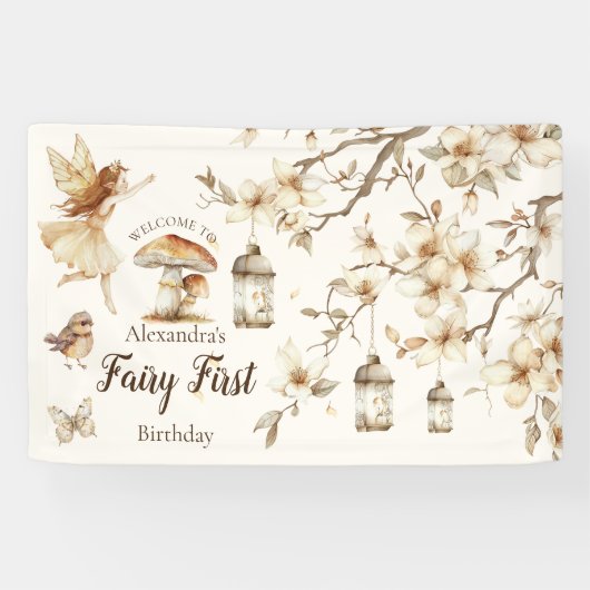 Feen-Erstgeburtstag Waldfloral Banner (Horizontal)
