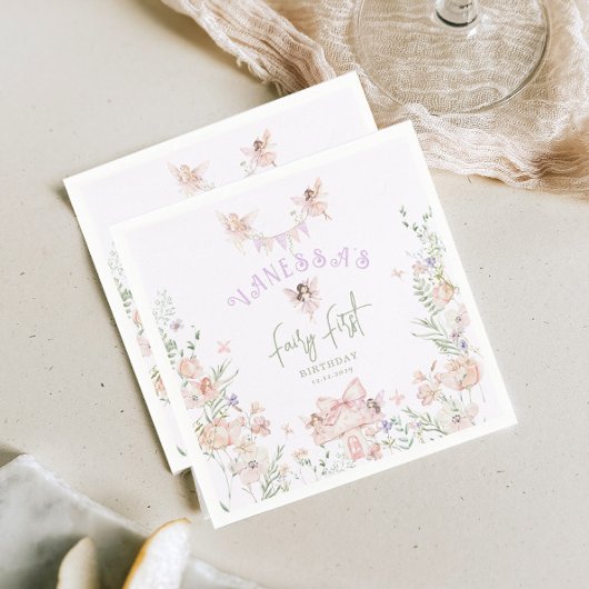 Feen-Erstgeburtstag Whimsical Garten Flieder Serviette