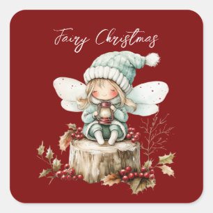 Feen Frohe Weihnachten Quadratischer Aufkleber