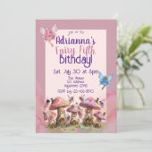 Feen-Fünfter, Rosa Lila 5. Geburtstag Einladung (Stehend Vorderseite)