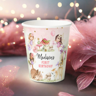 Feen-Geburtstag 1. verzauberter Wald Mädchen Flora Pappbecher