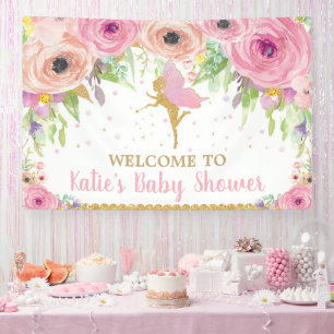 Feen-Geburtstagsfeier Rosa Blumige Willkommens-Kul Banner