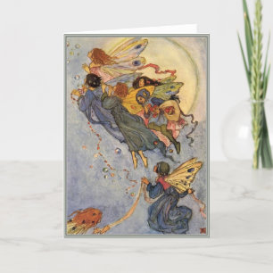Feen im Flug Vintage-Illustration Dankeskarte