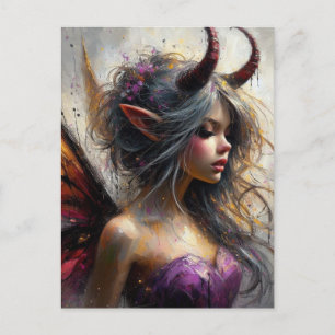 Feen in einem lila Kleid mit Hörnern Fantasy-Kunst Postkarte