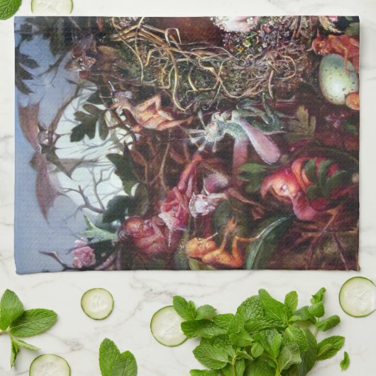 Feen in einem Vogelnest, John Anster Fitzgerald Geschirrtuch (Gefaltet)