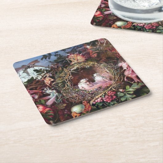 Feen in einem Vogelnest, John Anster Fitzgerald Rechteckiger Pappuntersetzer (angewinkelt)