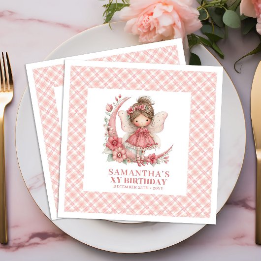 Feen-Mädchen Geburtstag Rosa Blütendruck Serviette