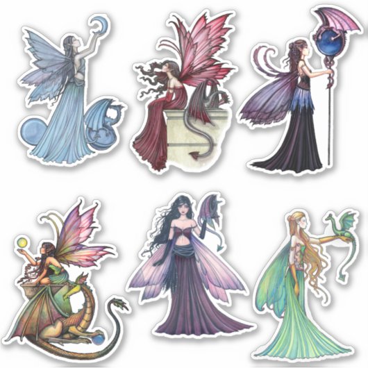 Feen mit Dragons Stickers von Molly Harrison Aufkleber (Vorderseite)