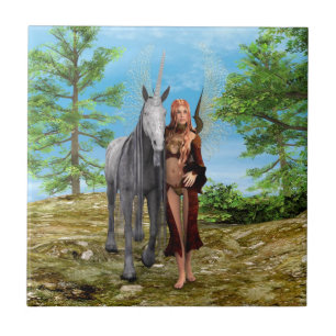 Feen mit Einhorn Fliese